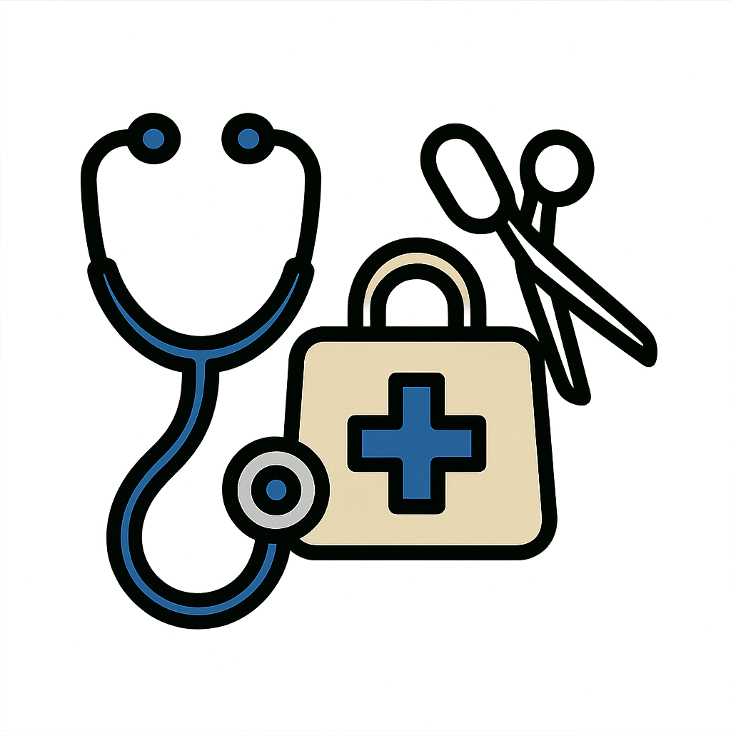 Nursing gear and equipment — scrubs, stethoscope, shoes, and assessment tools